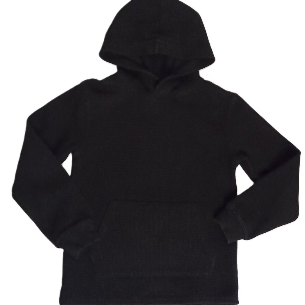 H&M Boys Hoodie Shirt Black Waffle Hoodie Kangaroo Pocket Size 8 EUC